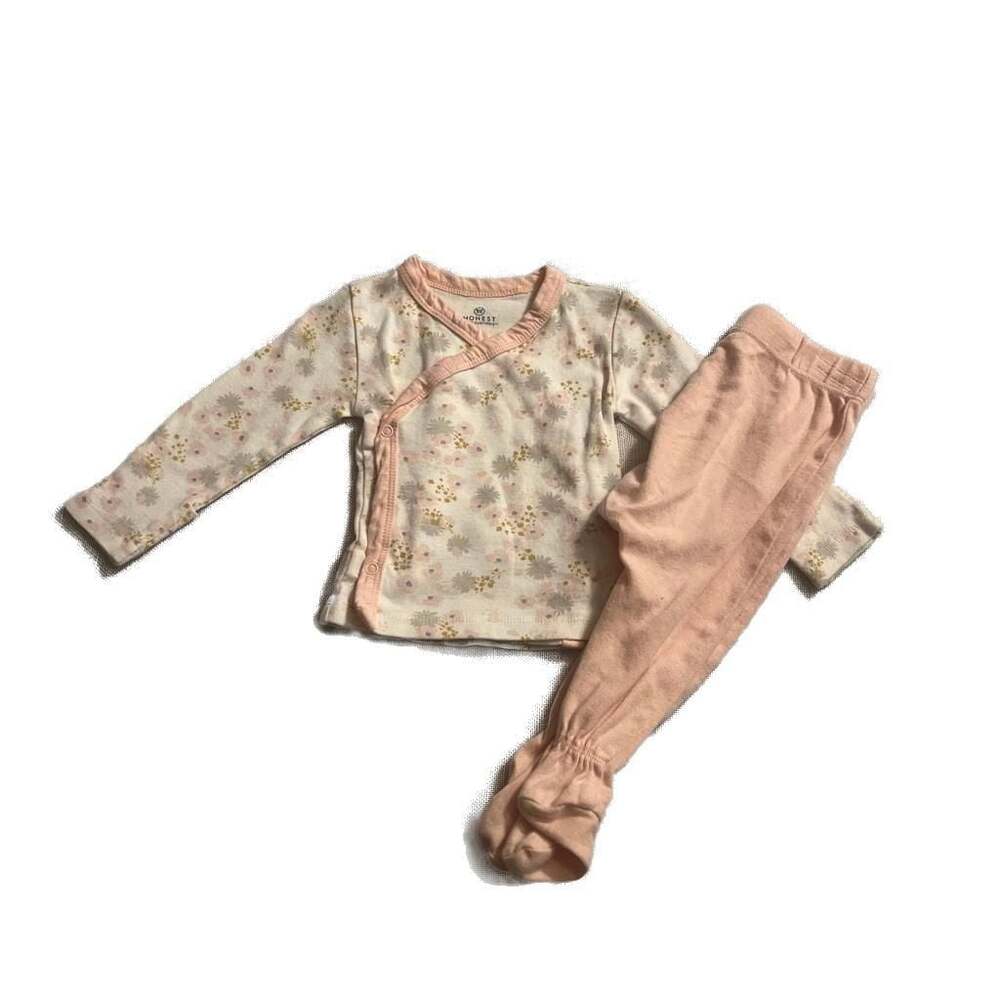 Honest Baby Organic Cotton 2-Piece Kimono Wrap Top and Footed Pant Set in Pink F